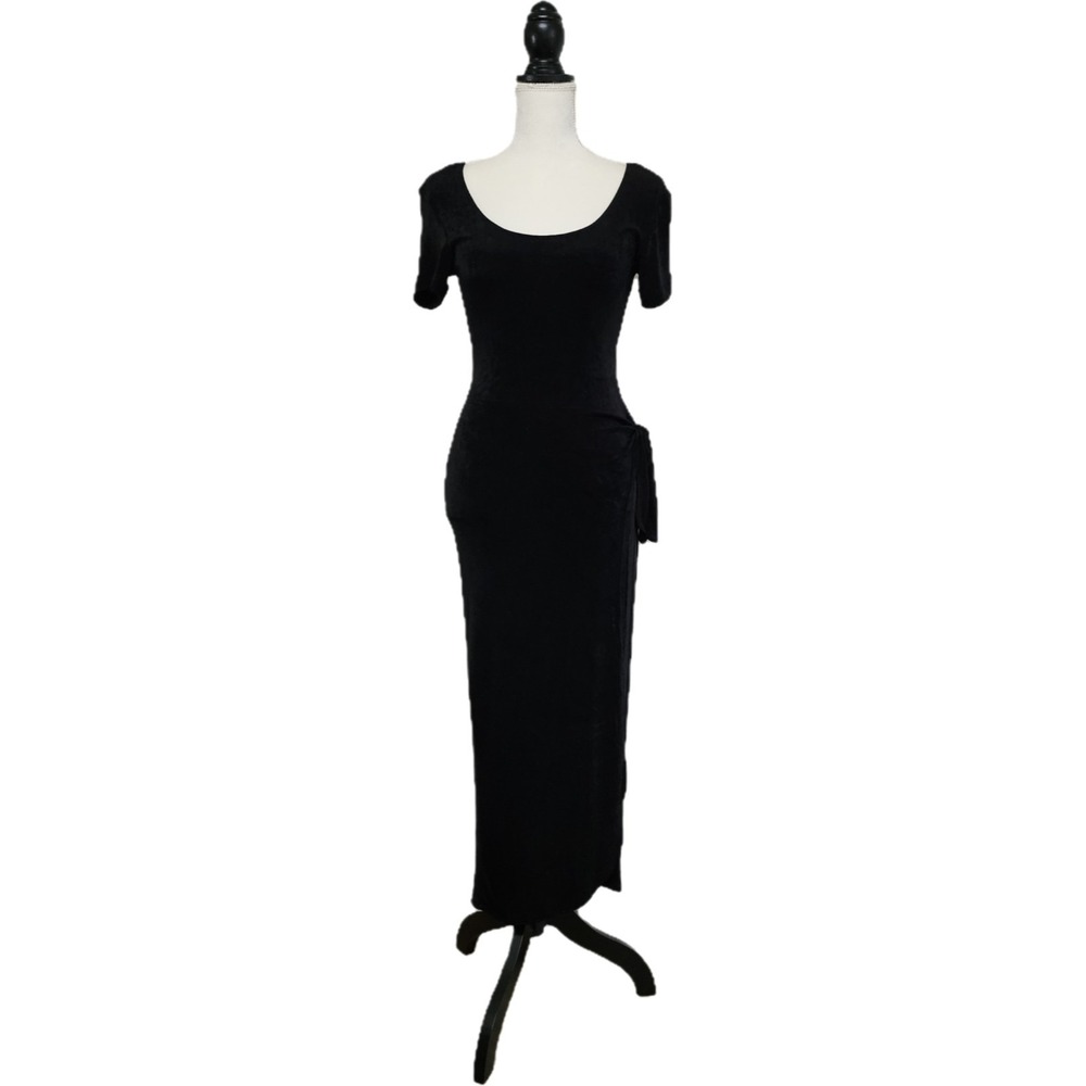 Vintage 90s‎ La Belle Black Faux Wrap Maxi Dress Sz S/M Fairy Grunge Witchy Goth